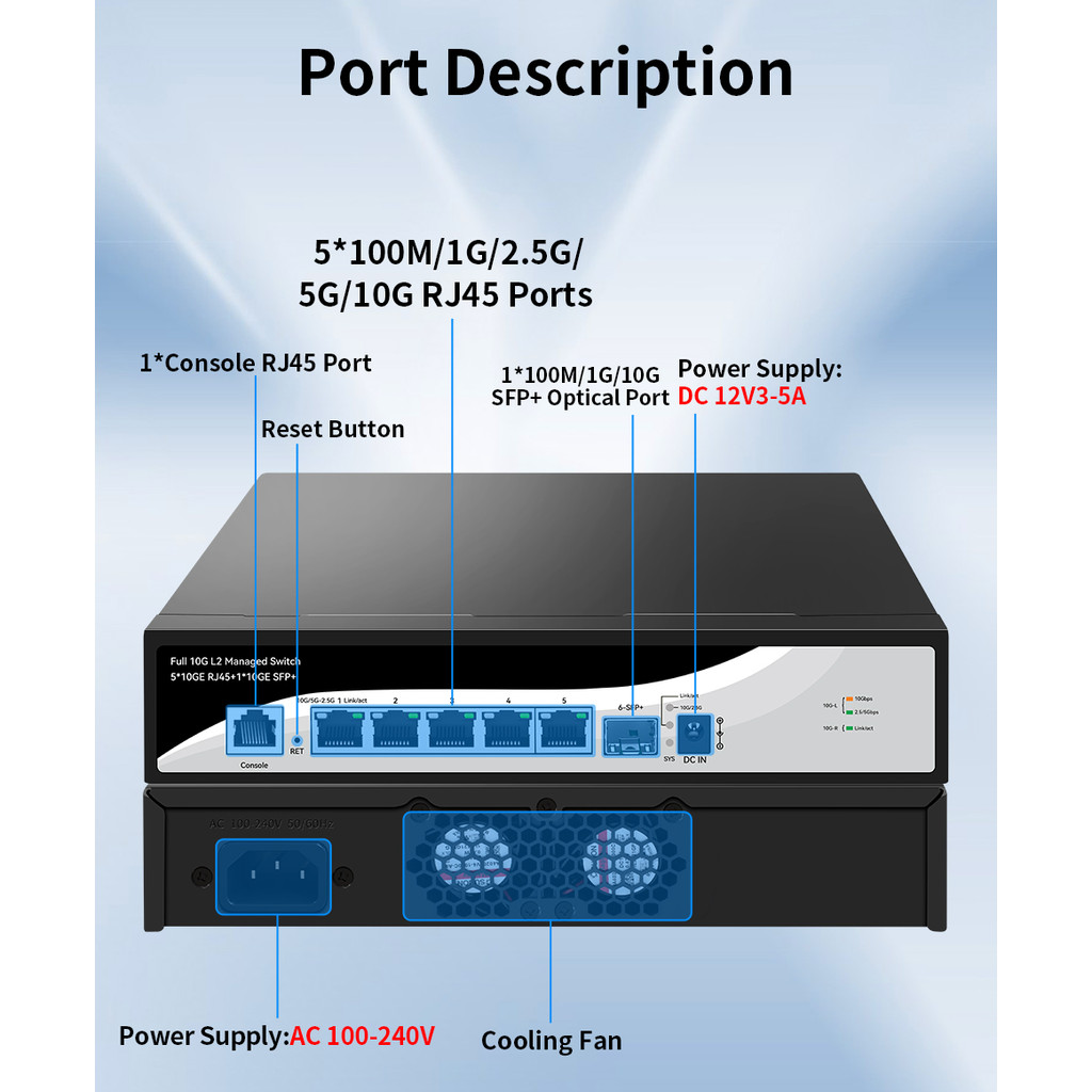 6 Port 10Gb L2 Managed Switch Managed Network Switch 10000Mbps Smart Managed Home Lab Ethernet Switc