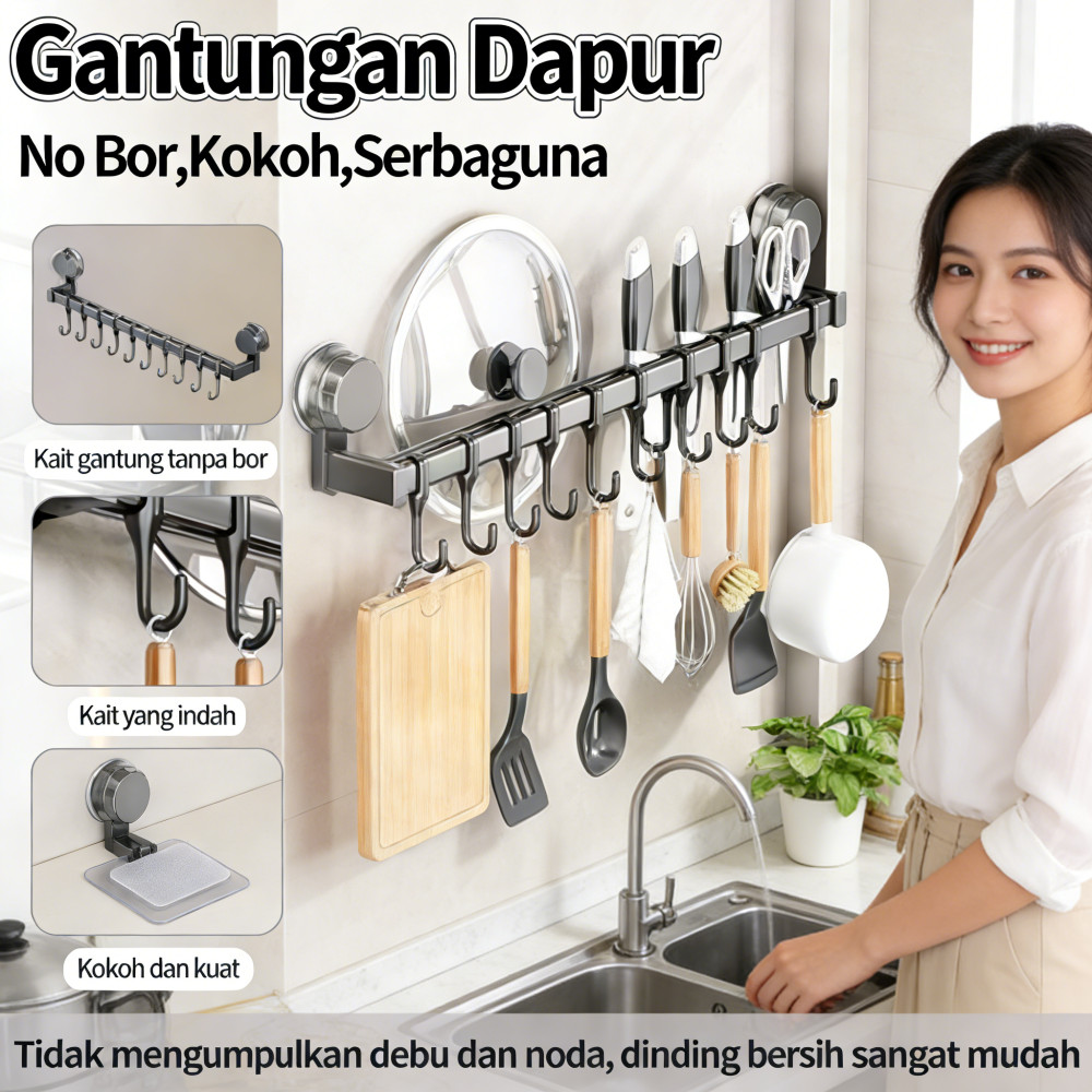 Hisap Kait Gatungan Serbaguna Dapur Aesthetic Spatula Spoon Spatula Tempel Tanpa Dinding Storage Hoo