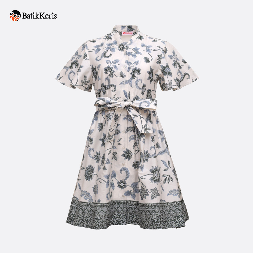 Batik Keris Dress Lengan Pendek Leher V Sabuk Motif Laras Nirmala – Sage Green