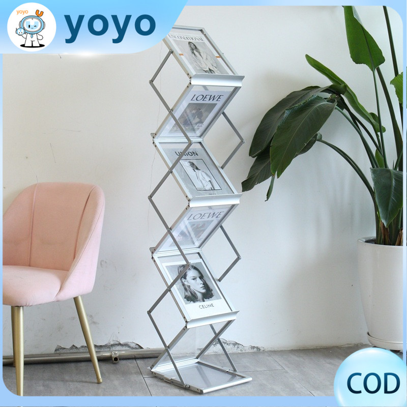 Rak Brosur Lipat 7 Susun Rak Besi Aluminium Perak Acrylick majalah Lipat Rak Brosur Besi