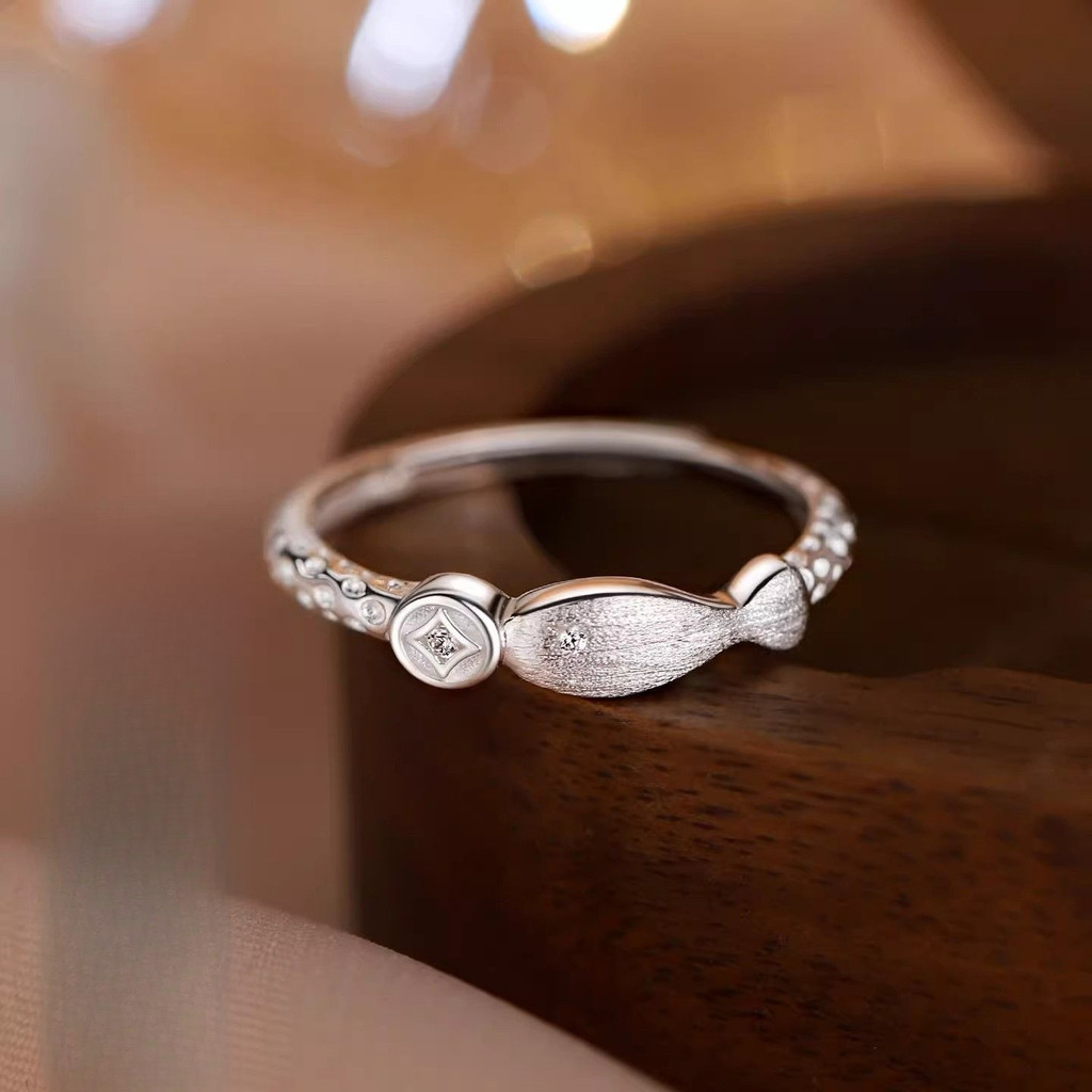 999 sterling silver ikan kecil gelar cincin kekayaan natal tahun membuka cincin polos untuk pria dan