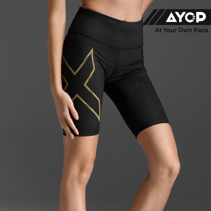 2XU MCS Light Speed Mid-Rise Women's Running Compression Short - Black/Gold