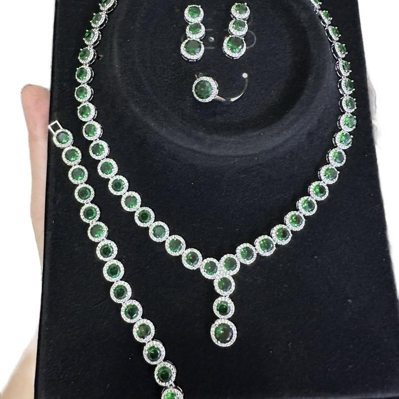 Accesories Set komplit Kalung anting gelang cincin batu warna ungu biru merah hijau