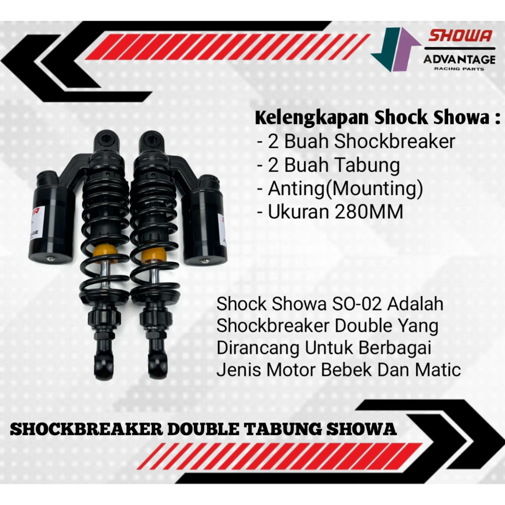 (EXTREME)SHOCKBREAKER DOUBLE TABUNG ATAS BELAKANG MODEL SHOWA FREE ANTING UNIVERSAL MOTOR BEBEK MATI