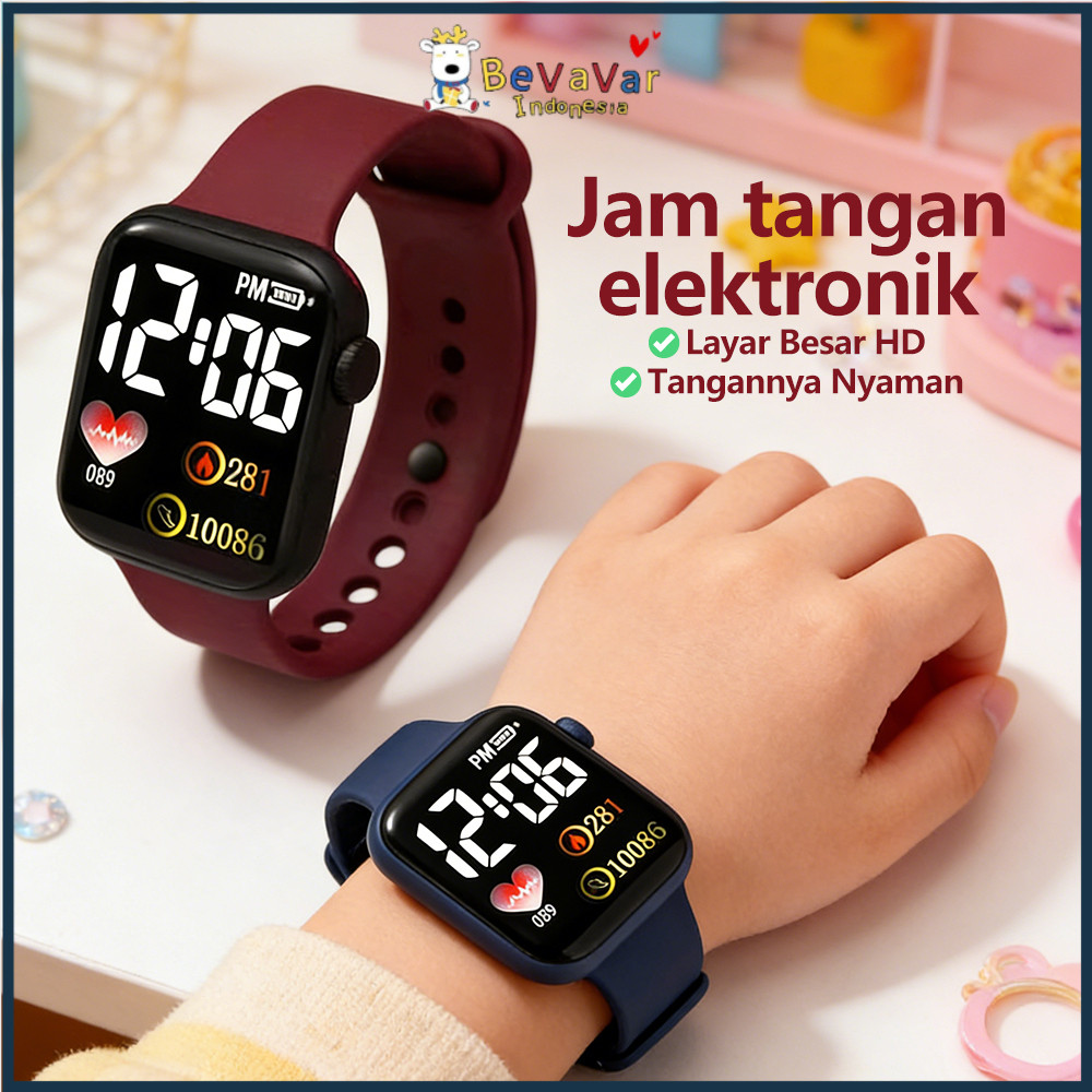 BEVAVAR Jam Tangan LED Digital Jam Tangan Karet LED Tahan Air Digital Watch Kotak Kecil Cinta