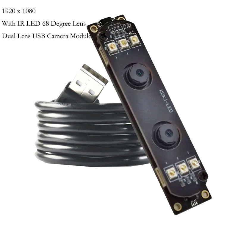 1920x1080 2MP HD 1080P Modul Kamera USB Lensa Ganda Fokus Tetap Dengan LED IR Lensa 68 Derajat untuk