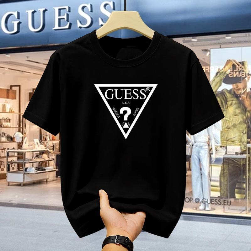 100% Cotton Kaos Pria Guess Resmi Original Fashion Street Style Kekinian Nyaman Dipakai Lengan Pende