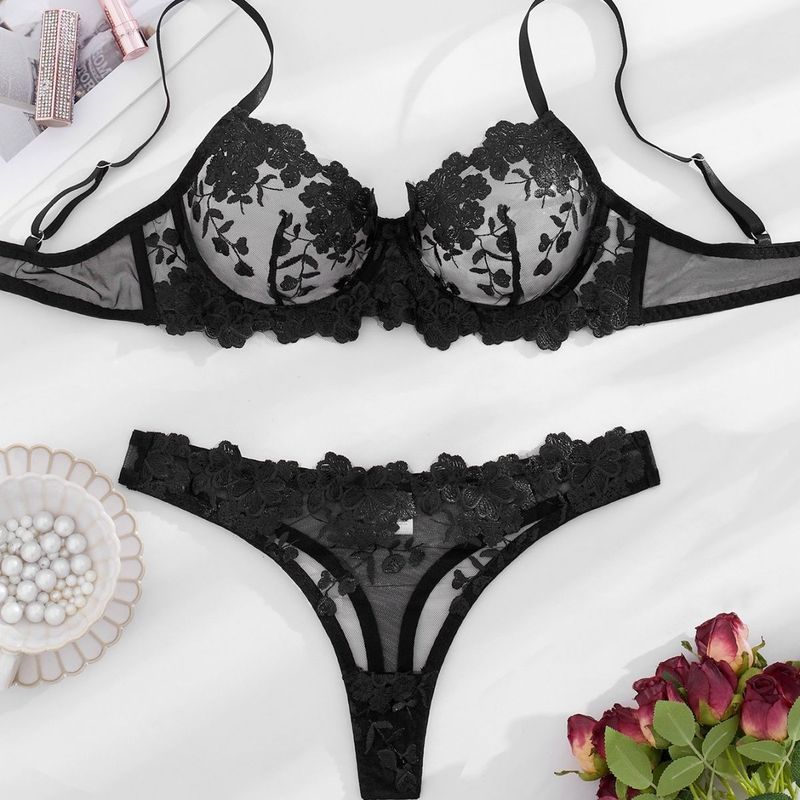 [COD] Set Bra Tipis Bordir Renda Prancis, Bra Berkawat Ultra Tipis Transparan