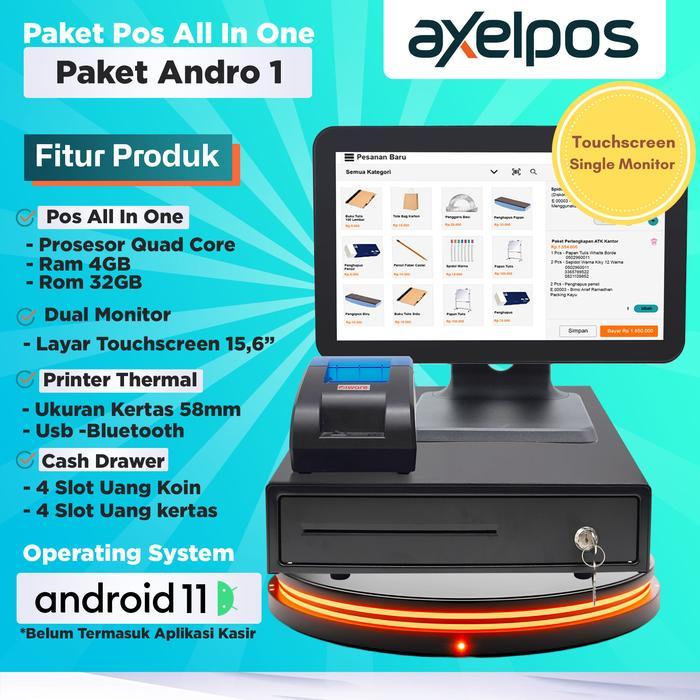 Paket alat mesin kasir Single & Dual Monitor Touchscreen 15,6 Inch Android Iware Include Printer dan