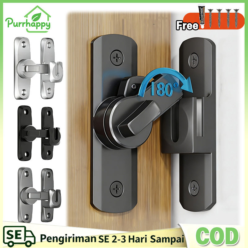 Purrhappy Grendel Kait Sliding Kunci Sudut Lurus 90° 180° Grendel Pintu Kunci Sudut Siku Kait Slot J