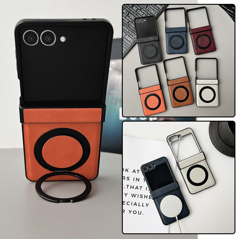 Casing Kulit Tempat Cincin Magnetik Mewah Samsung Galaxy Z Flip 7 Z Flip 6 Z Flip 5 Z Flip 4 Z Flip 