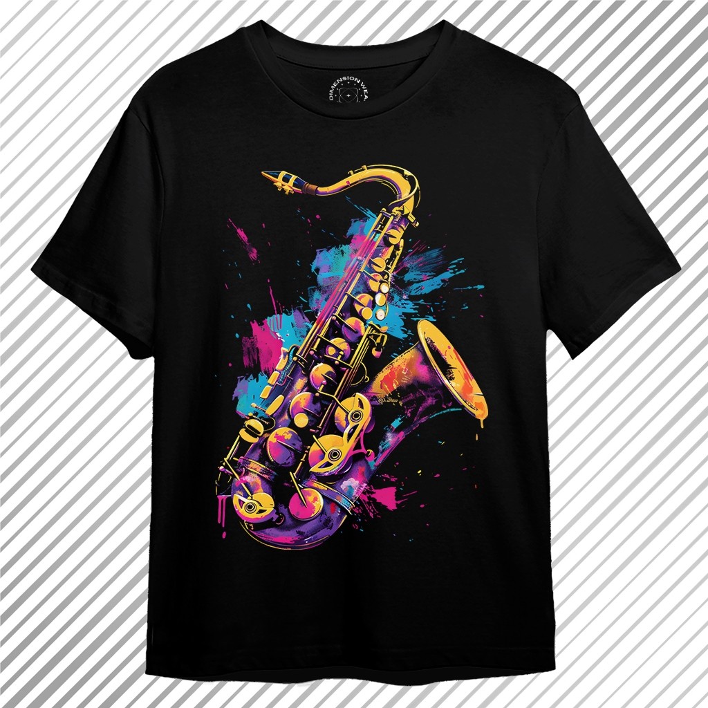 (COD) 3DimensionWear - Kaos Distro Premium Original 3D Watercolor saxophone illustration colorful - 