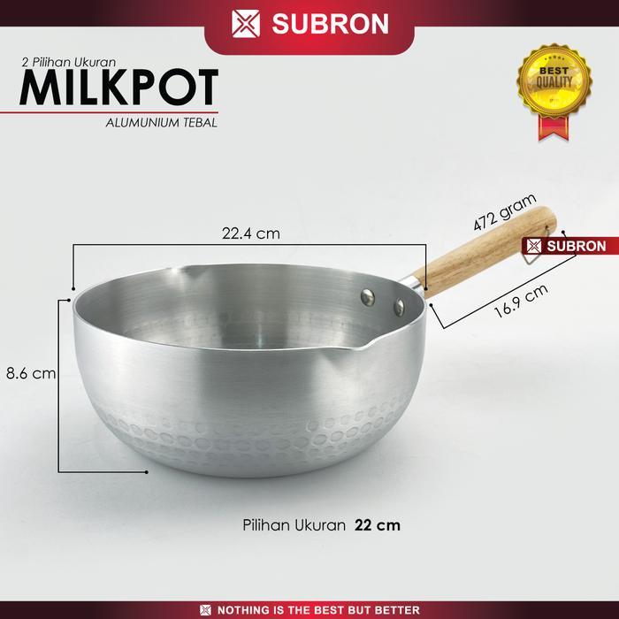 Promo SUBRON Panci Susu Alumunium Tebal Aloy 18cm 20cm 22cm Pegangan Kayu - 18cm