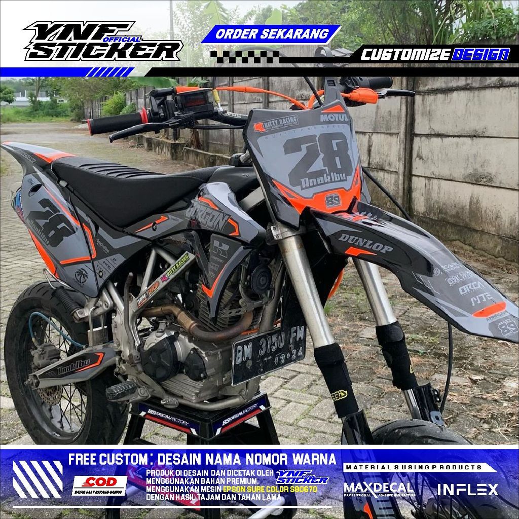 Decal Sticker KLX GORDON  Hitam Abu Simple  (Dtracker, KLX BF 150, KLX S, CRF)