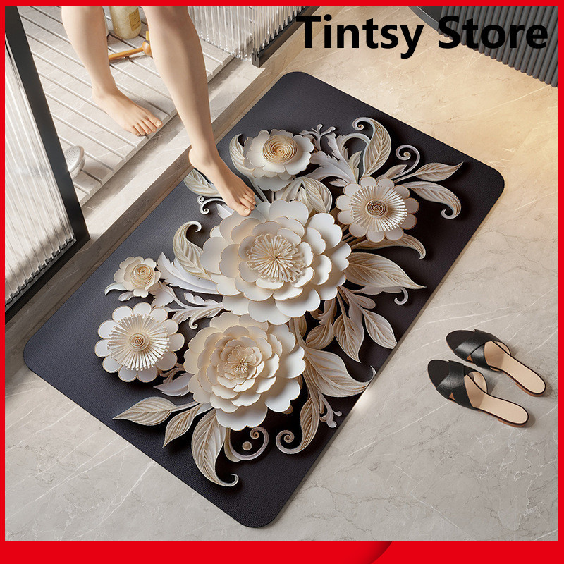 Staria55 - Kamar Mandi Keset Lantai Menyerap Air 3D Motif Bunga Keset Kaki Kamar Mandi