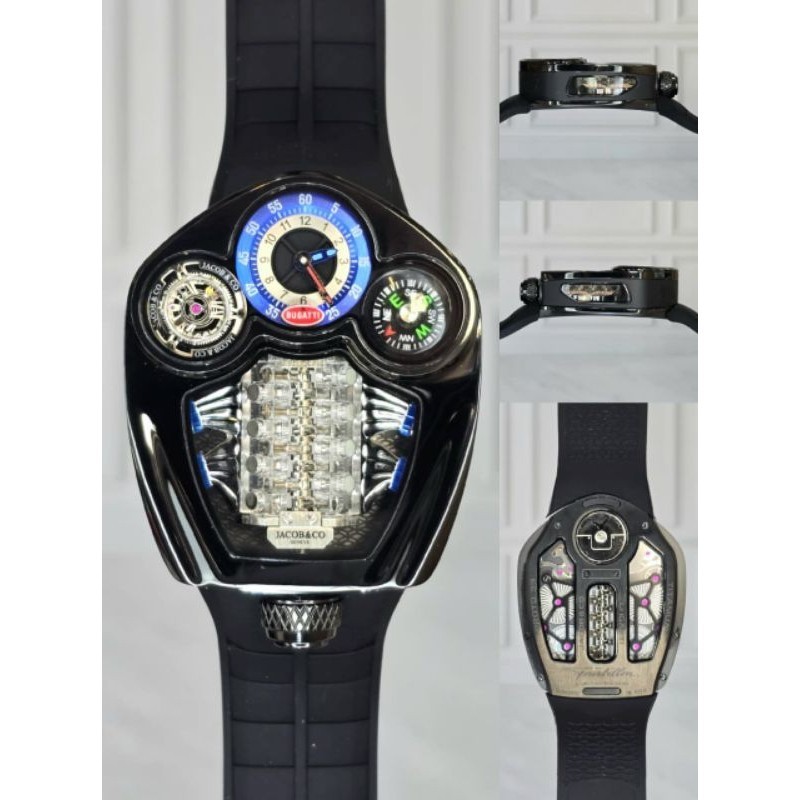 promo Jam tangan Swiss Quartz Baterai JACOB & CO Bugatti Tourbi Compas Rubber strap