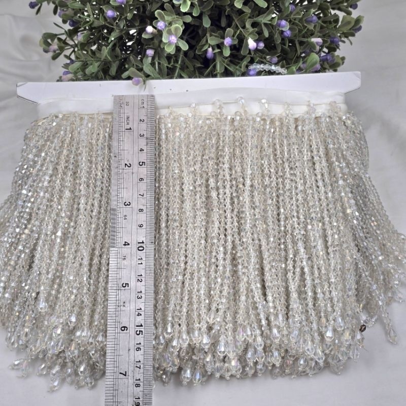 (PER 10 CM) - RUMBAI CEKO / RENDA TASSEL KRISTAL. UKURAN 15 CM (PER 10 CM)
