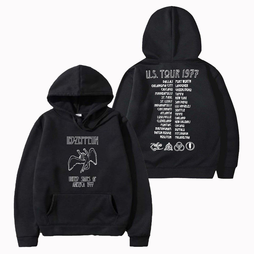 Cavenza Hoodie Led Zeppelin Usa 1977 sweater hitam Unisex