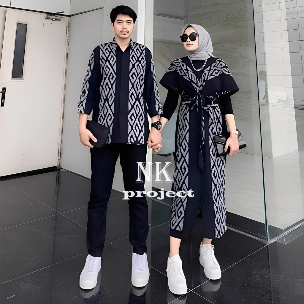 Couple tenun clara motif toraja hitam dress kondangan Aurora maxi couple prewedding batik tenun dres
