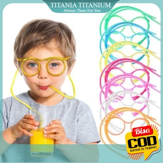 TITANIA COD. Kacamata Sedotan Fancy Unik, Mainan Straw Sedotan Minum Anak Bentuk Kaca mata Warna Ran