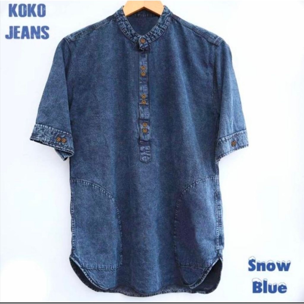 Baju Kemeja Denim Muslim Pria Baju Atasan Koko Denim Jean Polos
