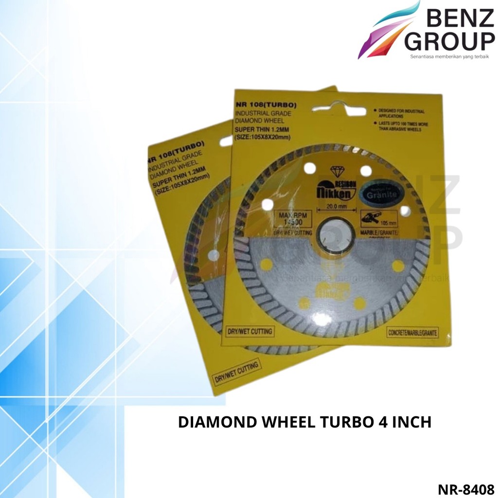 Nikken Resibon Diamond Wheel Turbo 4 Inch Mata Pisau Potong Granit Tebal 1.2mm NR-8408 Mata Gerinda 