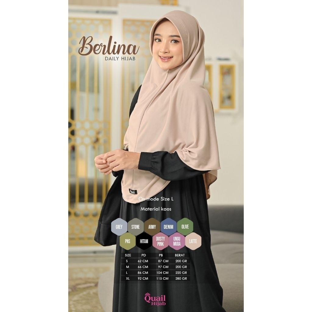 1101   Berlina Daily Hijab Kaos Original Quail Hijab S M L XL Berlina Quail