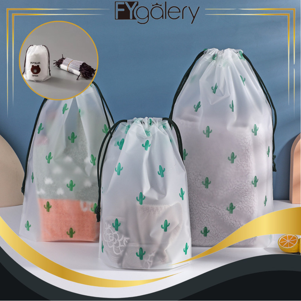 READY HL0072 Pouch Kecil Transparan Motif Karakter Tas Serut Travel Storage Bag Make Up Organizer An