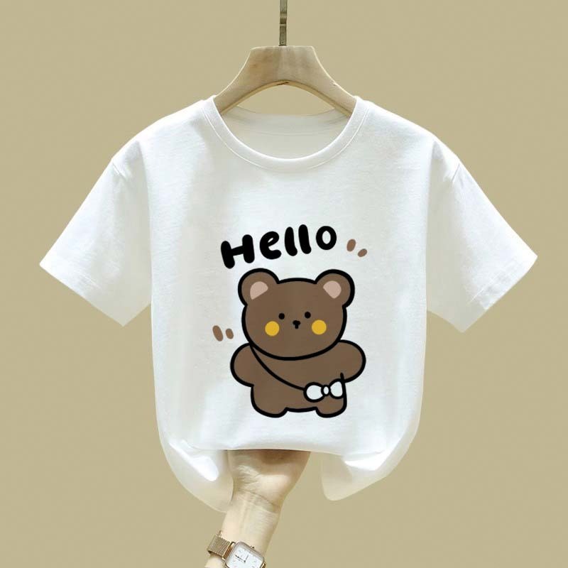 Nunu Motif beruang cokelat lucu bergaya Korea yang modis pakaian anak baju anak perempuan baju anak 