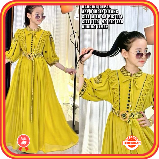 COD Dinda Dress Kids New SHR Usia 7 - 12 Tahun Gamis Anak Perempuan Baju Muslim Anak Kekinian Mewah/