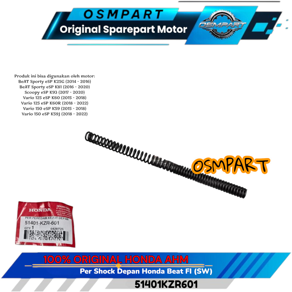 PER SHOCK DEPAN SHOCKBREAKER BEAT SPORTY SCOOPY VARIO 125 150 ESP HONDA 51401-KZR-601 ORIGINAL