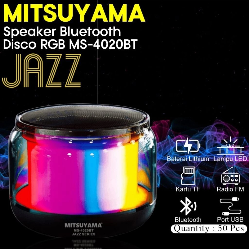 SPEAKER BLUETOOTH PORTABLE MITSUYAMA JAZZ SERIES MS4020BT MS 4020 BT WITH RGB LED LAMP RECHARGBLE BA