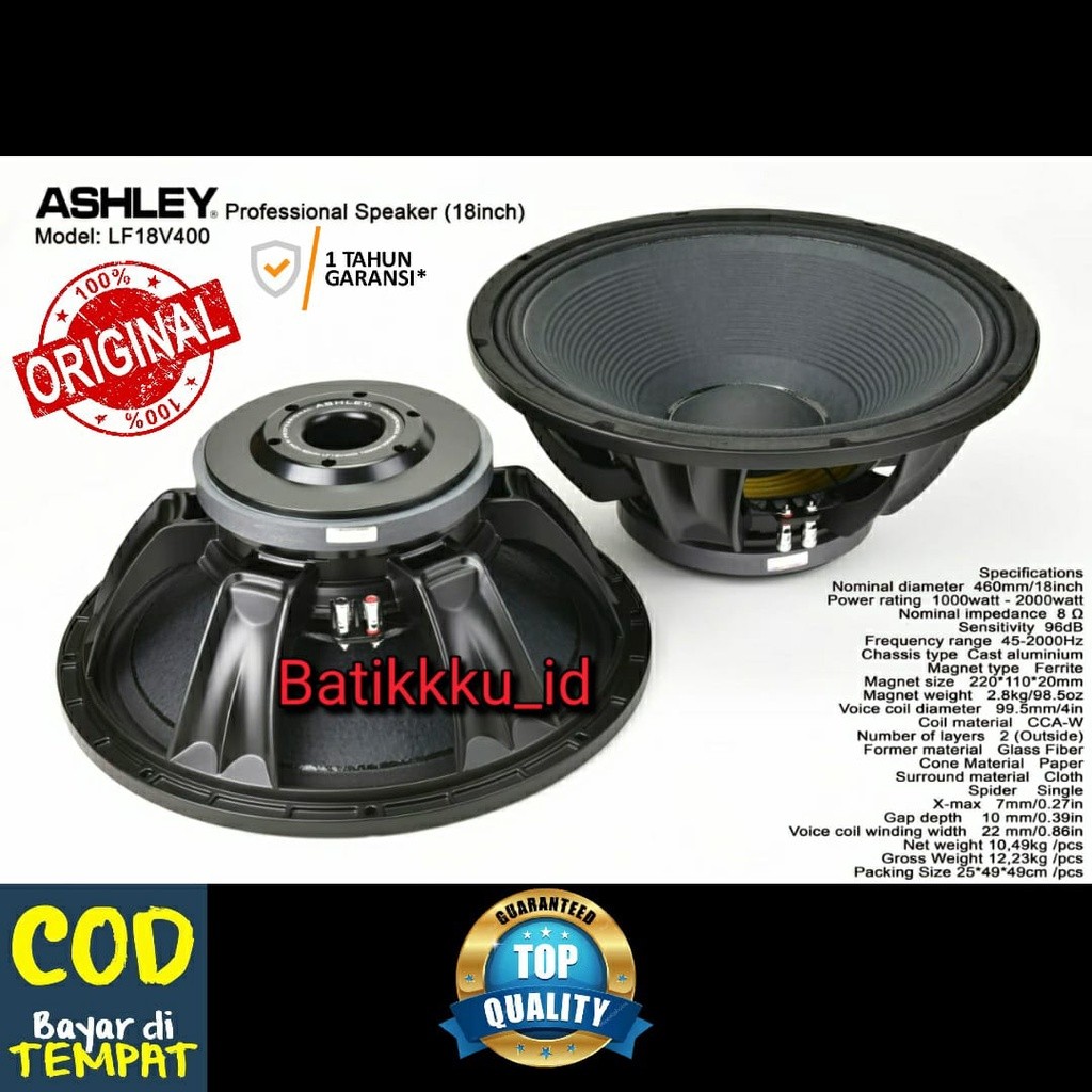 Speaker Komponen ASHLEY LF18V400 LF18 V400 LF 18 V 400 ORIGINAL 18 INCH 18V400