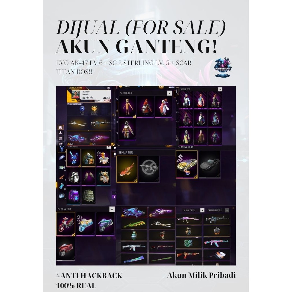 AKUN FF GANTENG MENENGAH 100% ANTI HACKBACK