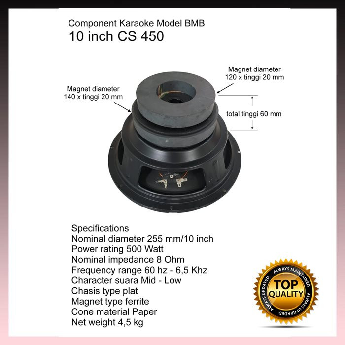 Speaker WOOFER 10inch CS 450 spesial karaoke model BMB 500 Watt Besar 10 inch 10" 10in