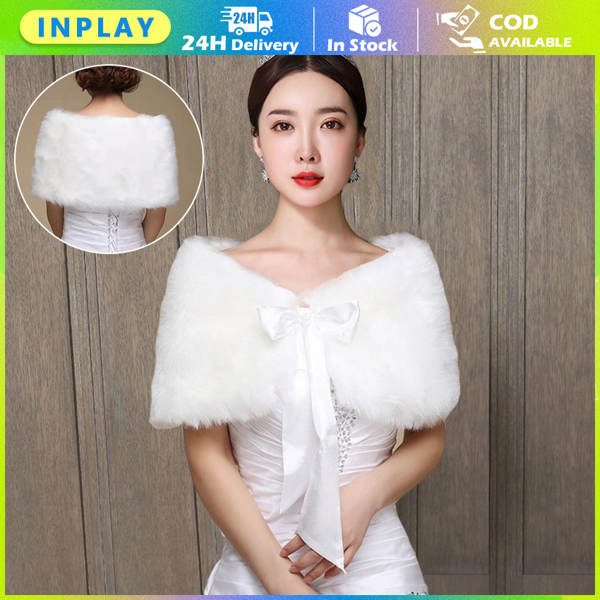 Syal Bulu Wanita Faux Fur / Bolero Wedding Jacket Shrug Cape Lembut Mewah Cocok Gaun Pengantin Cheon