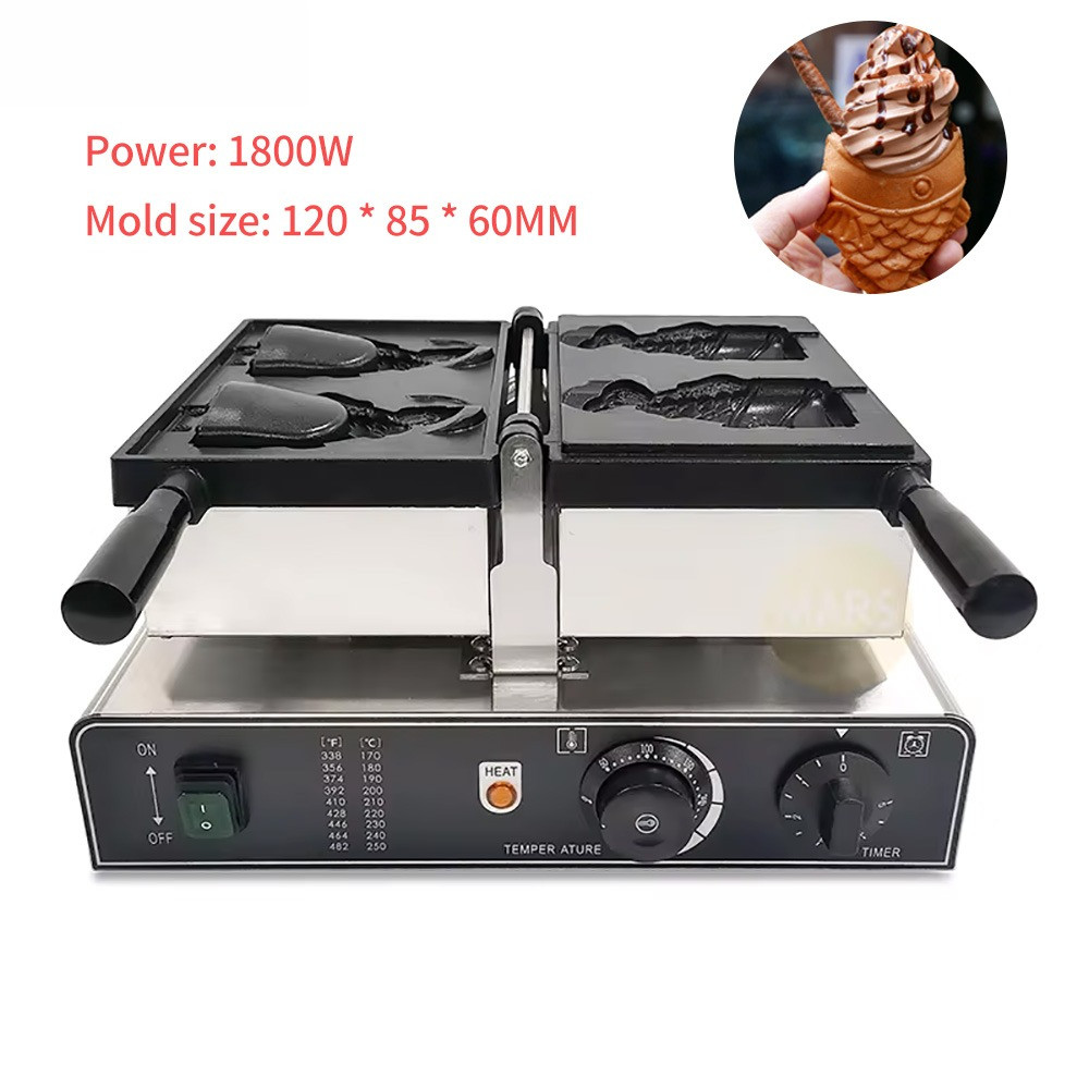 ElectricGAS Taiyaki Maker 2PCS Open Mouth Fish Shape Taiyaki  Ice cream Waffle Maker 1800W Taiyaki F