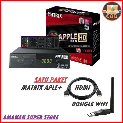 Set Top Box DVBT2 Matrix Apple HD TV Dital SATU Paket Komplit - merah