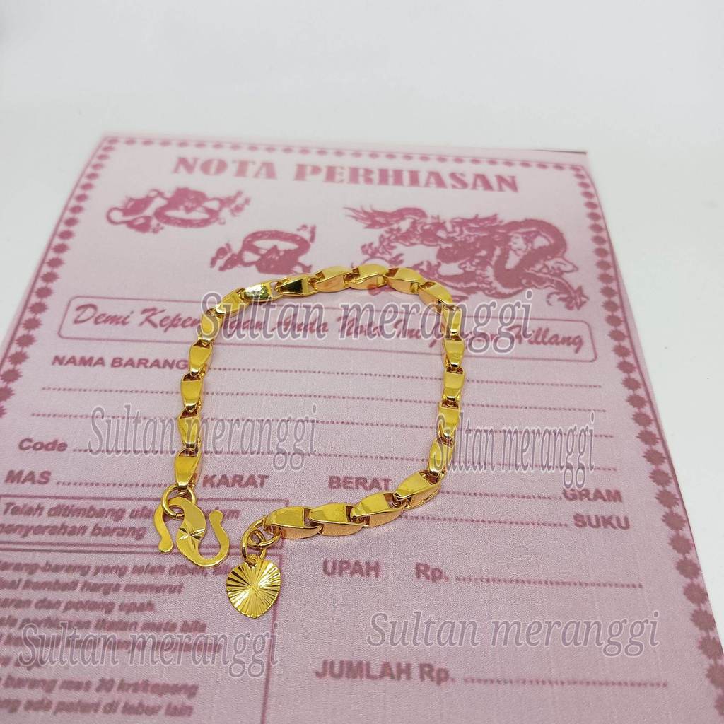 gelang padi plat emas muda kadar 88.9,gelang perhiasan berlapis emas 24 K,gelang emas dewasa model t