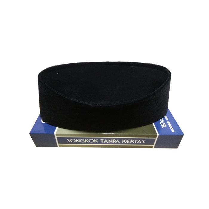 PROMO Songko Songkok Kopyah Peci Awing President Hitam Polos Non AC Muslim Nyaman - Tinggi 8, Ukuran