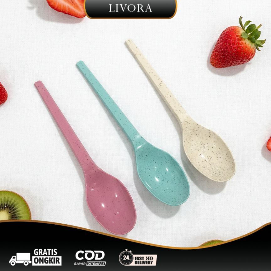 24pcs Sendok Garpu Plastik Jerami / Perlengkapan Makan Aesthetic Wheat Straw Pastel Series | PB-150 