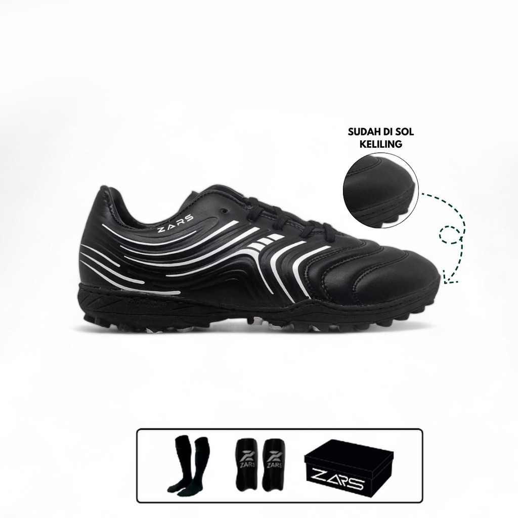 Ajizu - Sepatu Futsal  Rumput Sintetis Turf Black white