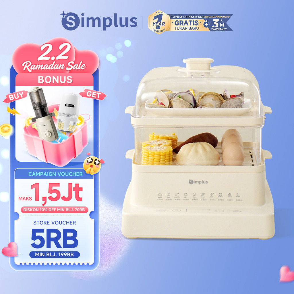 Simplus Kukusan Listrik 9L Electric Steamer Multifungsi 2 Tingkat Kapasitas Besar Mengukus Telur Ika
