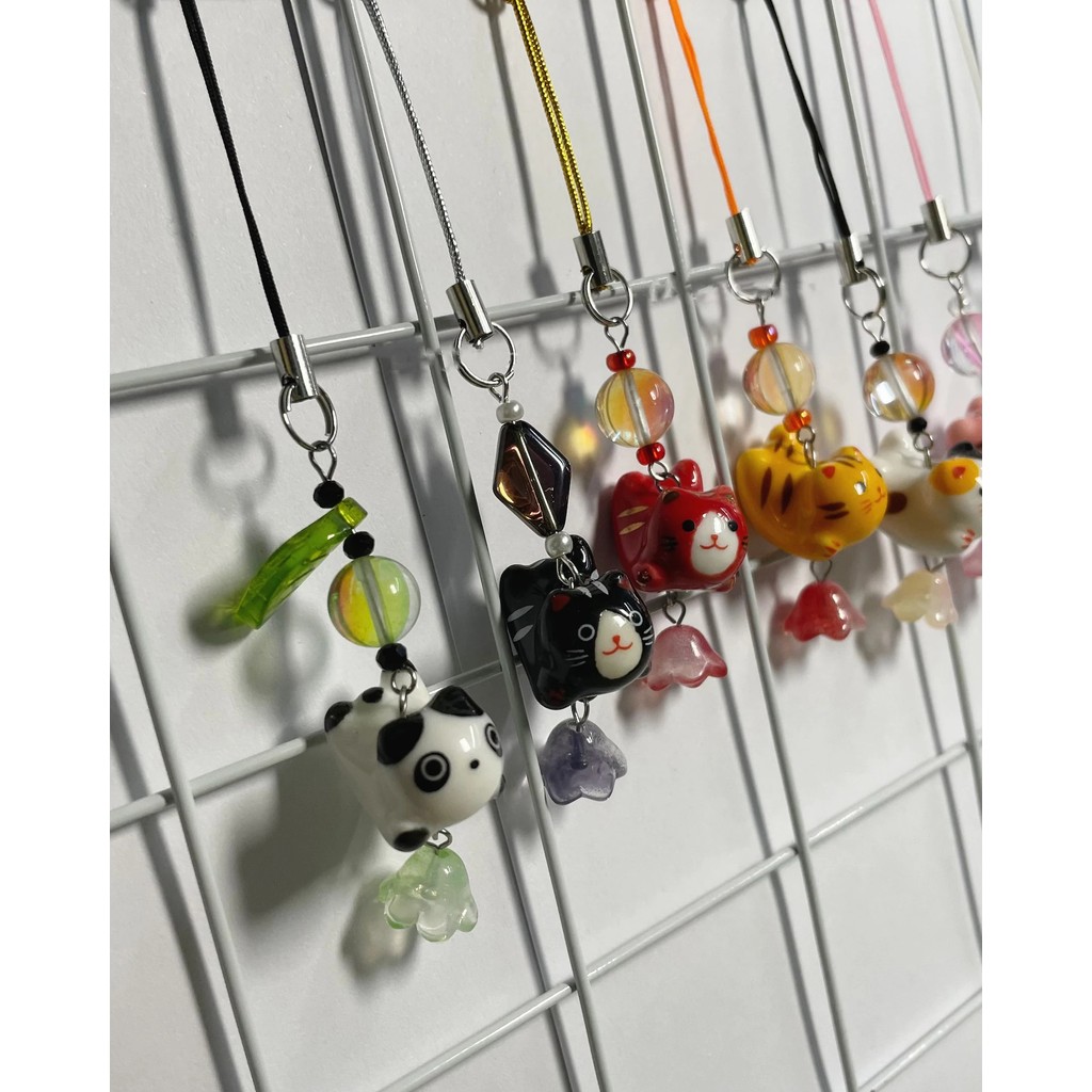 Panda charm cute cat keychain, Handmade charm, Phone Strap Gift Phone Accessory Y2K accessories Keyc