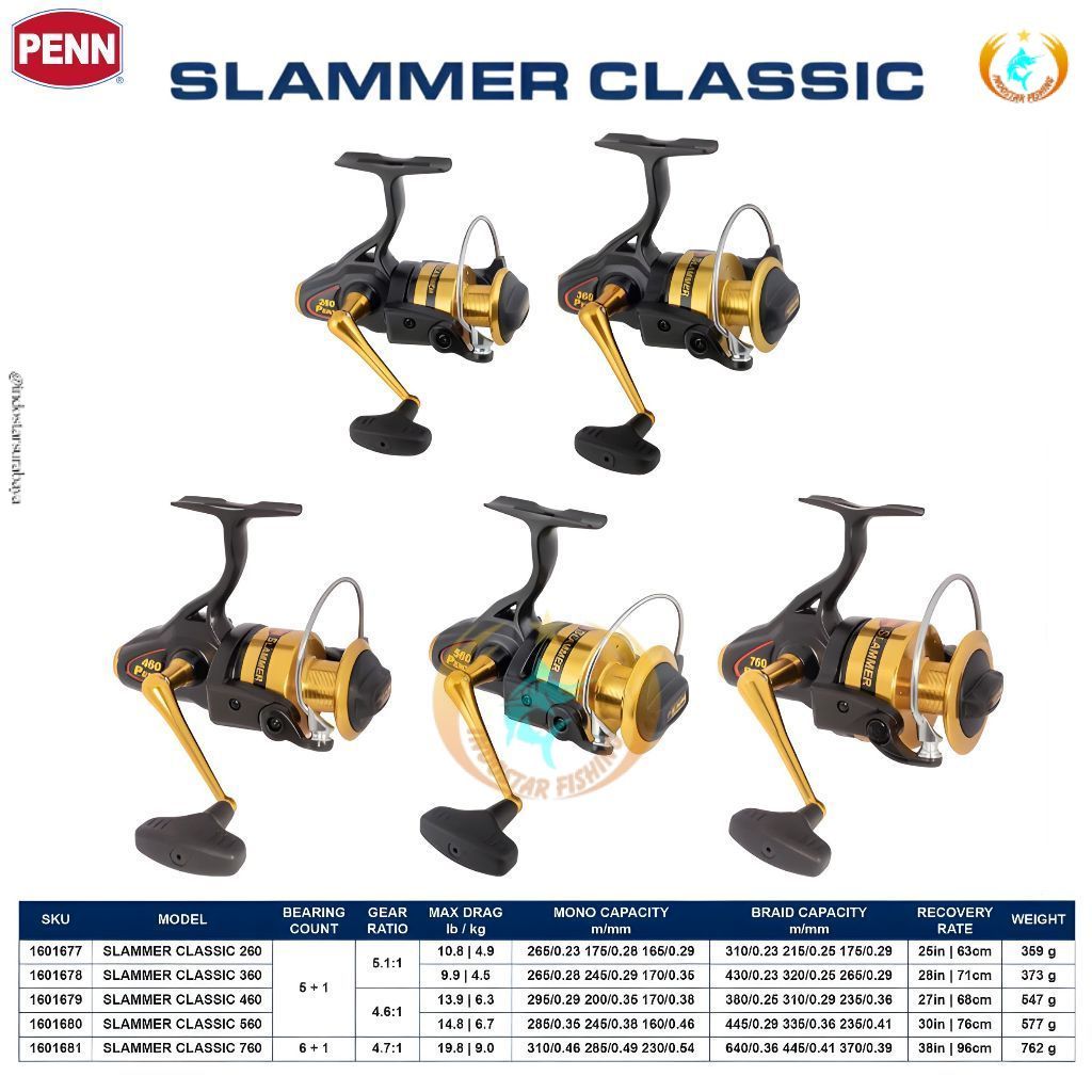 Indostar Surabaya Reel Pancing PENN Slammer Classic Saltwater Spinning Full Metal Body Size 360 460 
