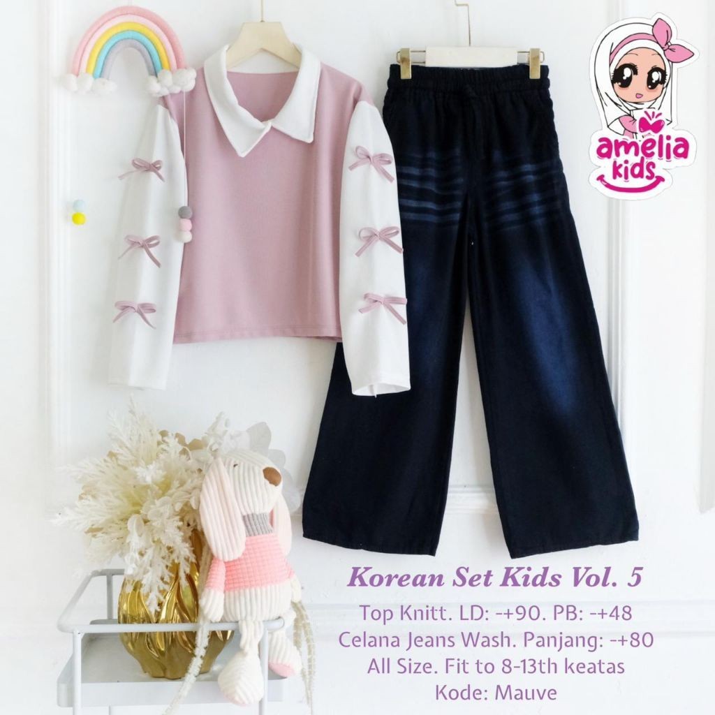 0102    Korean Vol. 5 setelan celana kulot jeans hitam muslim anak perempuan by Amelia kids