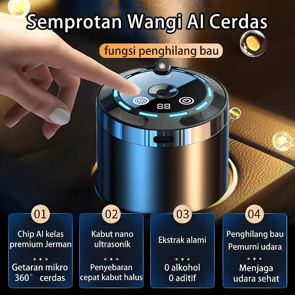 Smart Diffuser aroma Aromaterapi Mobil LED , 5 mode pilihan, Wangi oseanik segar, USB - Penghilang b