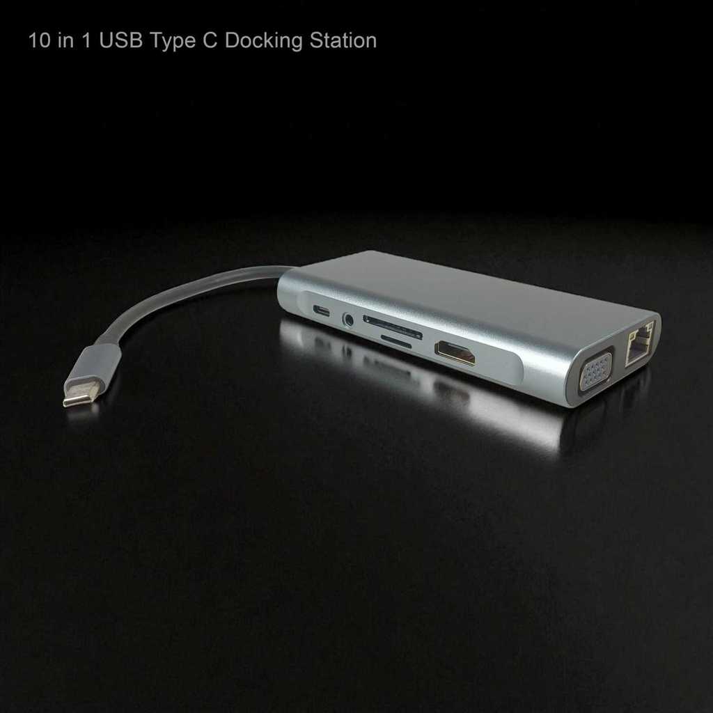 EASYIDEA USB Type C Hub 10 in 1 HDMI VGA USB 3.0 LAN RJ45 Card Reader - VD76