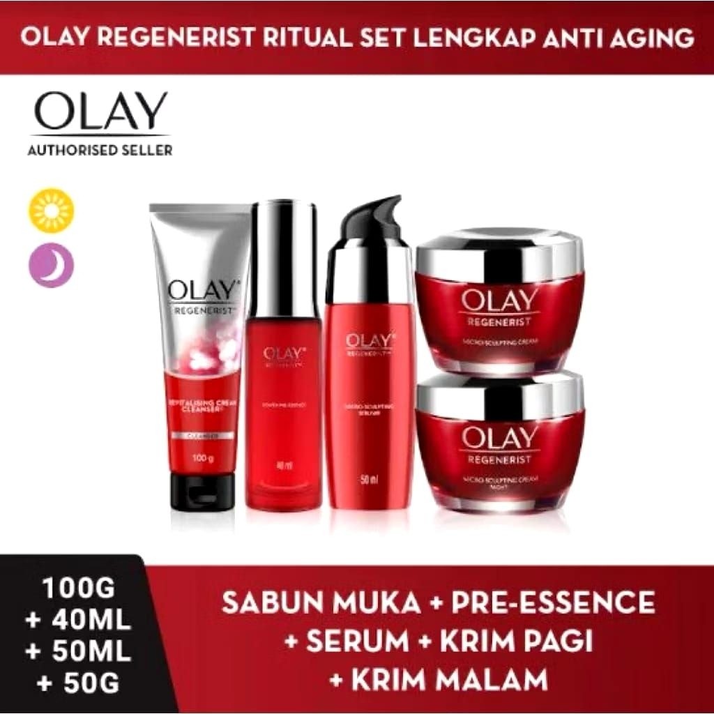 PAKET HEMAT Olay Regenerist Set Lengkap Anti Aging ( Serum,  Krim pagi, Krim malam,  Sabun)  Skin Ca