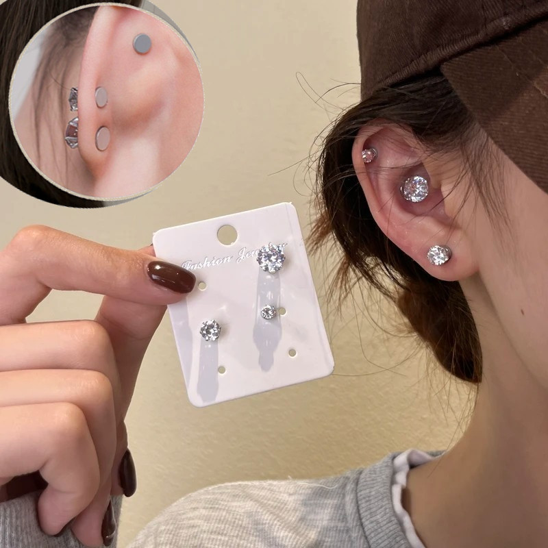 Anting Wanita Zirkon Kelas Atas, Manset Telinga Magnetik Tanpa Tindik